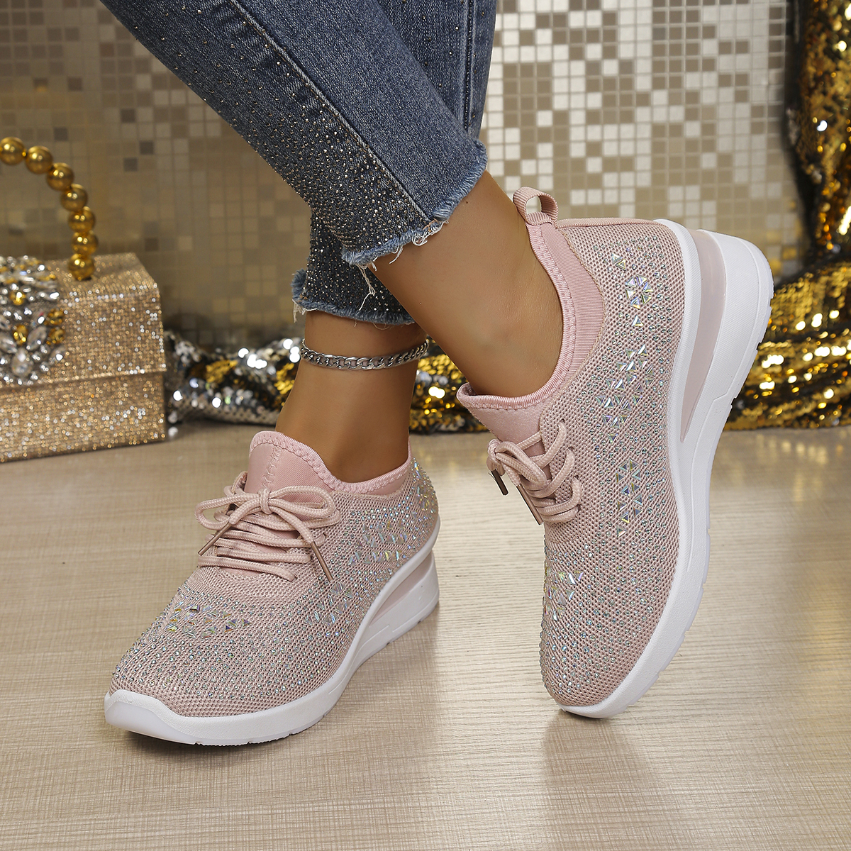 Glitter rhinestone knit mesh w – Crystal Mesh Fabric Bewertung und Preis