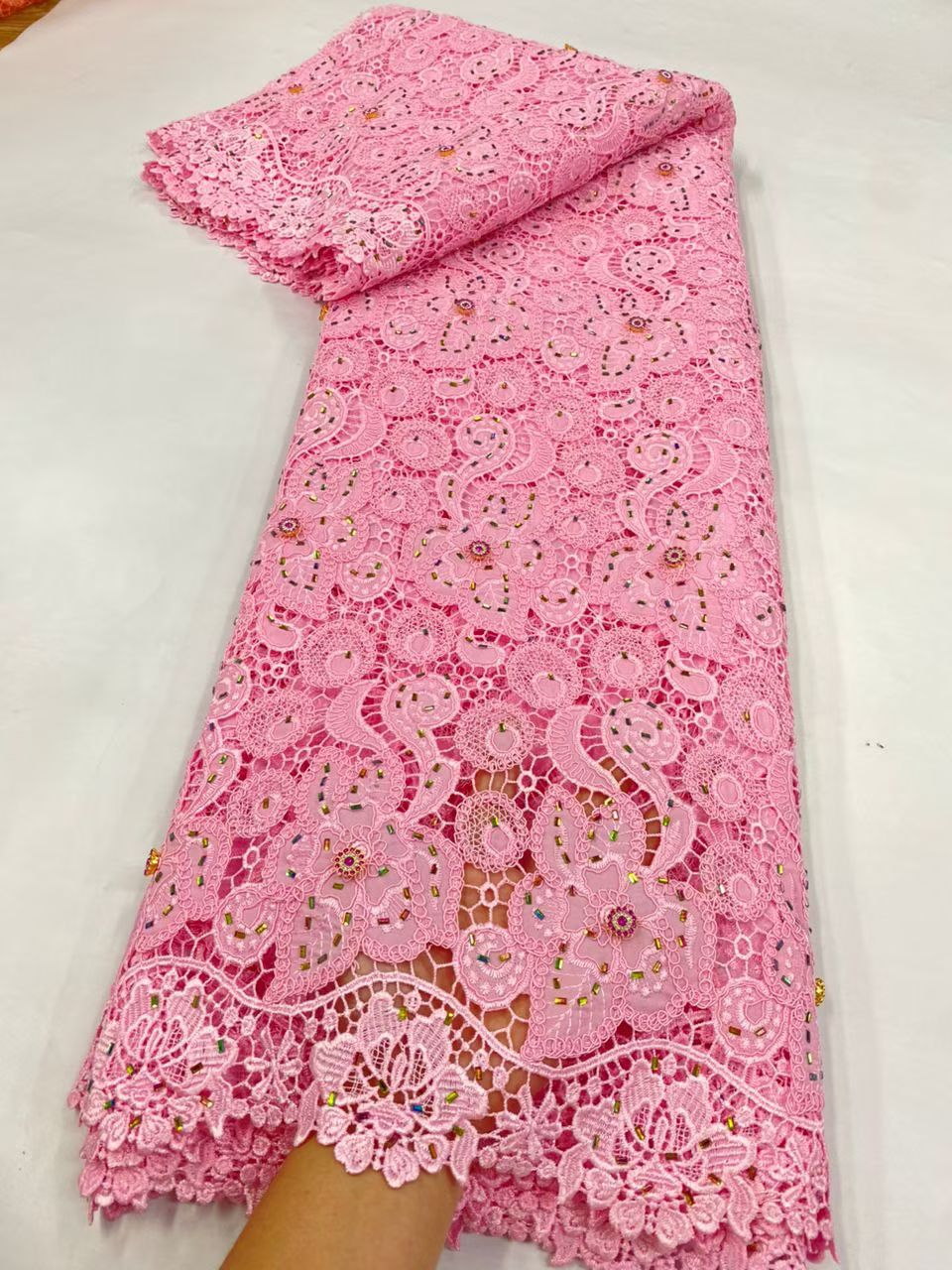 Latest Cord Guipure Lace Fabri – Crystal Mesh Fabric Bewertung und Preis