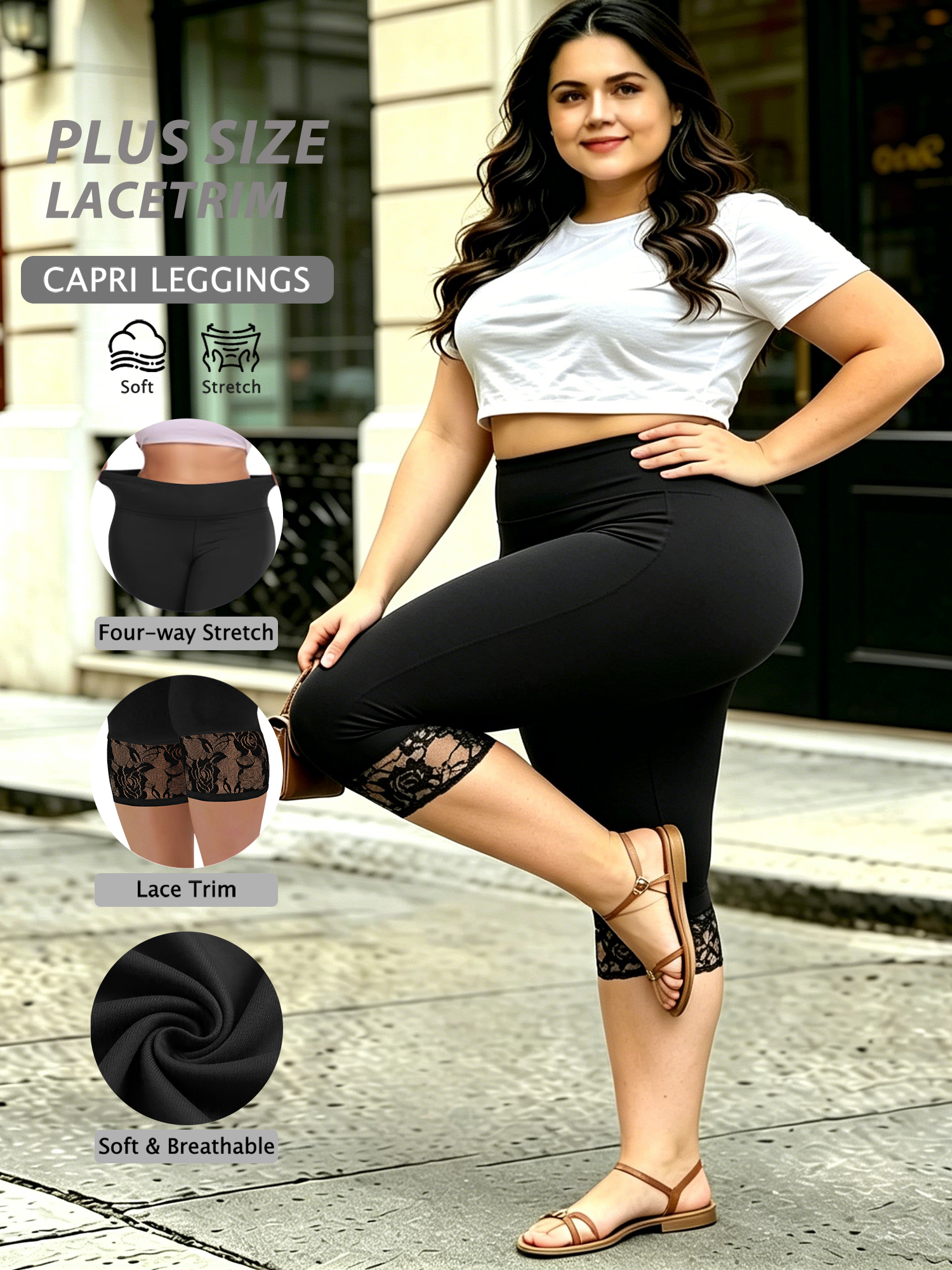 Capri Leggings Cropped Casual  – Elastic Lace Trim Bewertung und Preis