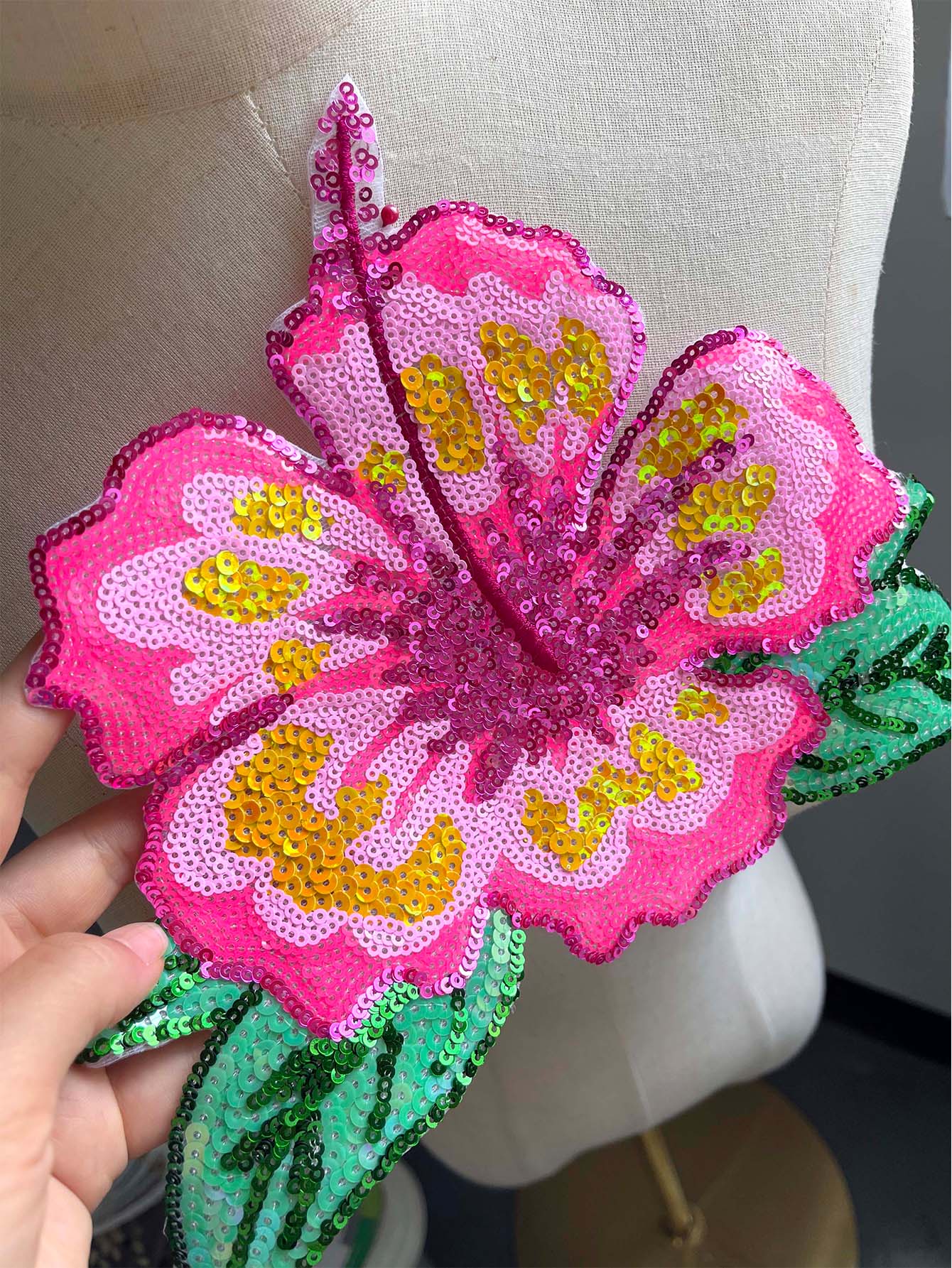 1 Piece 26CM Shining Pink Sequ – Applique Patch Flower Bewertung und Preis