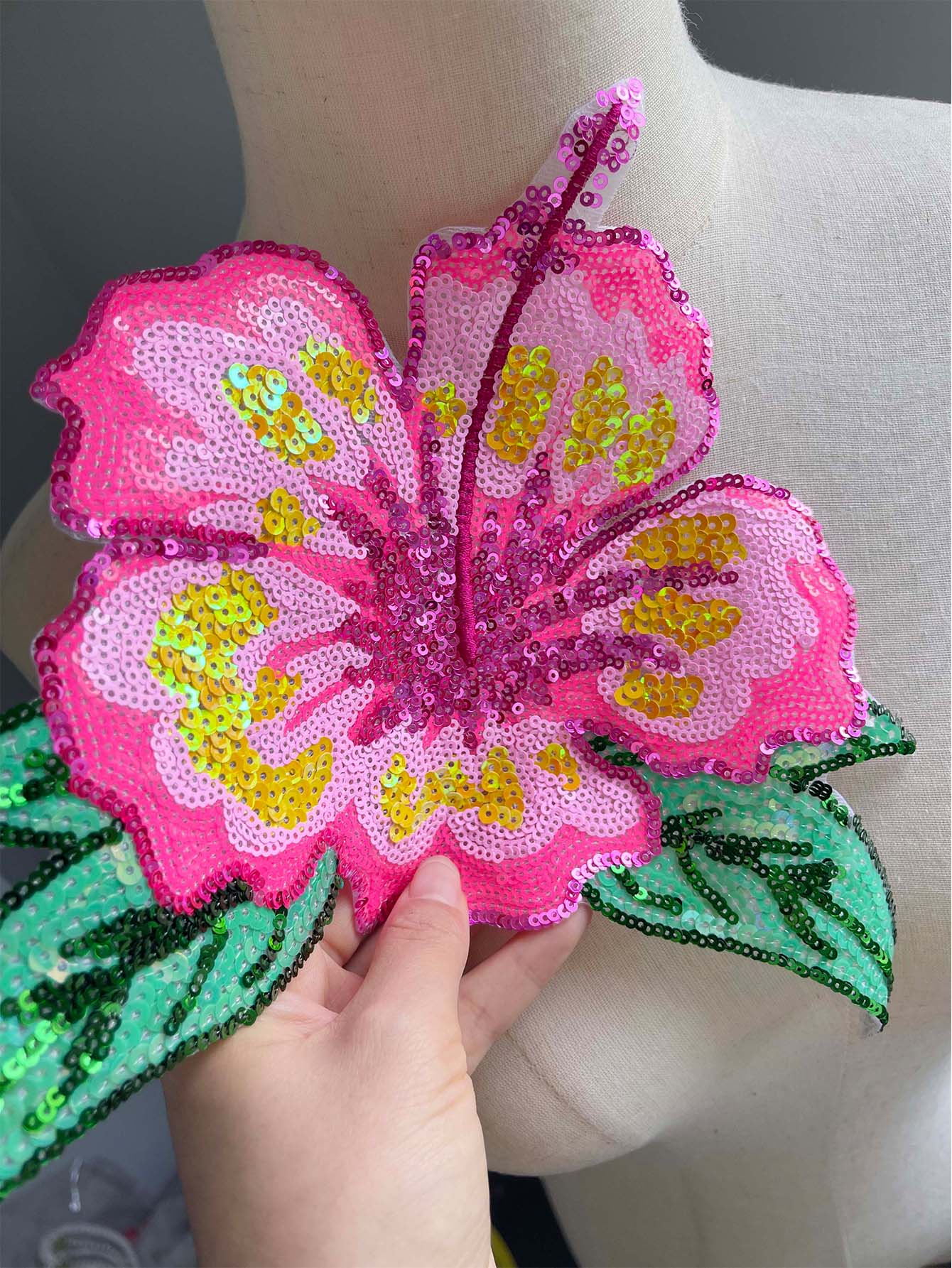 1 Piece 26CM Shining Pink Sequ – Applique Patch Flower Bewertung und Preis