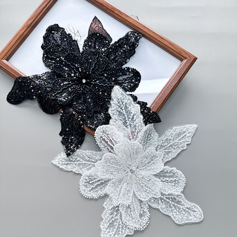 White Lace Sequin Beaded Flowe – Applique Patch Flower Bewertung und Preis